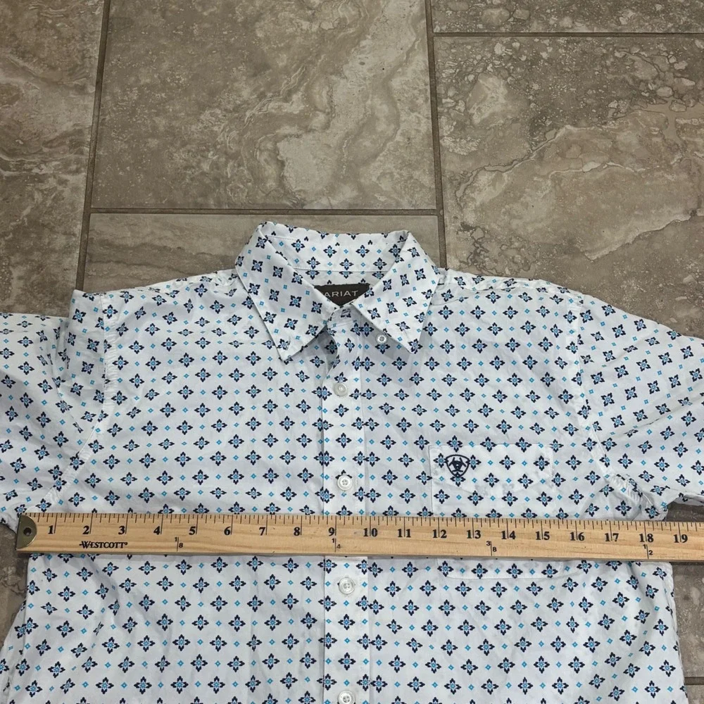 Ariat Boys Perseus CAV Short Sleeve Button Down Shirt Blue White XL 18 10042695